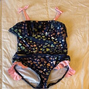 Freestyle Kids Bikini with Heart Pattern - Navy and Pink